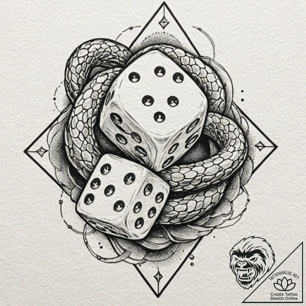Dice showing a pair of snake eyes, tattoo fla... - tattoo sketch (№1753205852_0, 22.07.2025 17:37) — tattoovalue.net