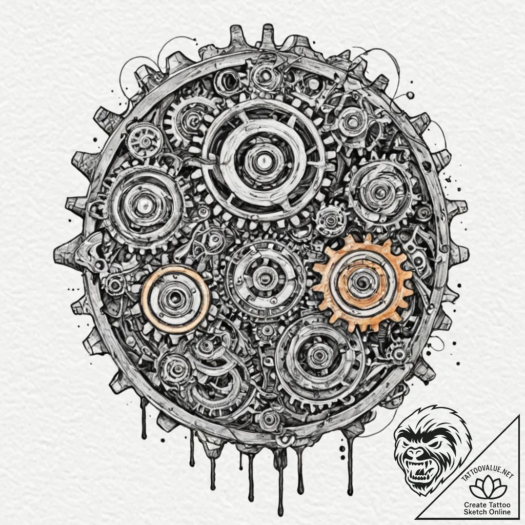 Clockwork orange with exposed, whirring gears... - tattoo sketch (№1753206360_0, 22.07.2025 17:46) — tattoovalue.net