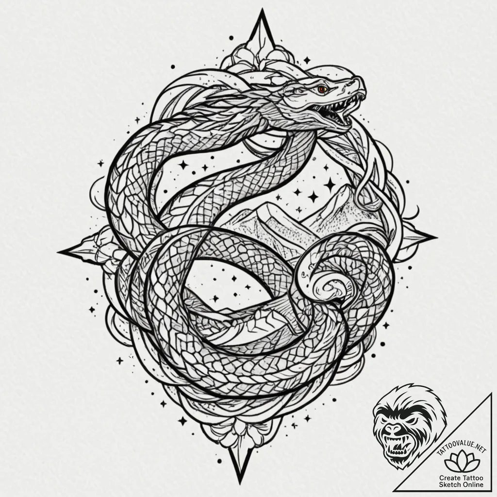 Dream serpent floating through stars, tattoo... - tattoo sketch (№1753206528_0, 22.07.2025 17:48) — tattoovalue.net
