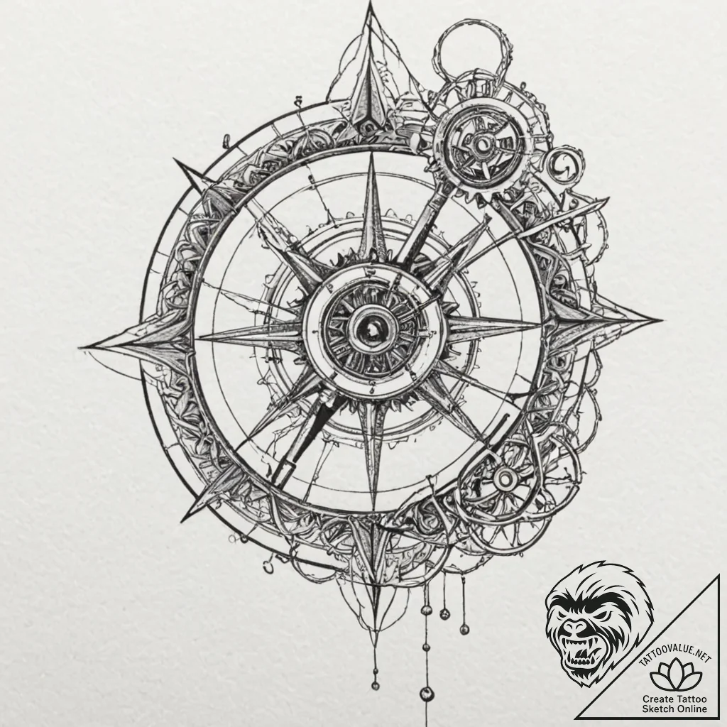 Sextant, tattoo drawing outline, highly detai... - tattoo sketch (№1753207374_0, 22.07.2025 18:02) — tattoovalue.net