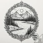 Layered landscape, mountains, forest, lake, m… – tattoo sketch (№1753207542_0, 22.07.2025 18:05) — tattoovalue.net