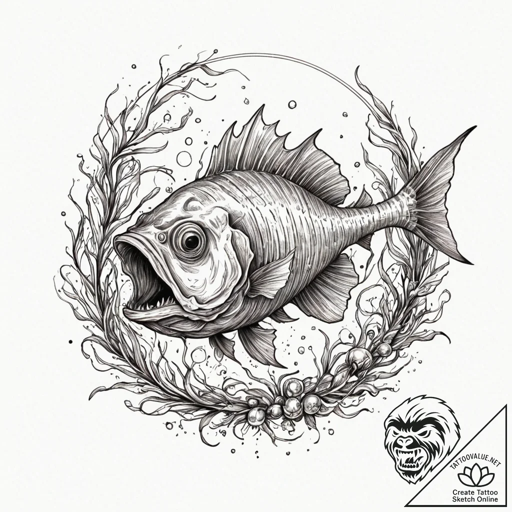 A deep-sea anglerfish with a bioluminescent l... - tattoo sketch (№1753207711_0, 22.07.2025 18:08) — tattoovalue.net