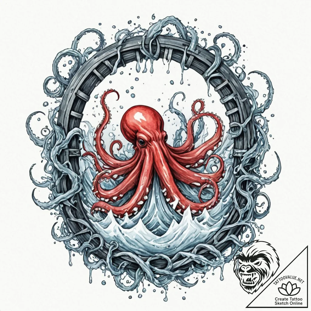 Kraken maw beneath icy gate, artistic tattoo... - tattoo sketch (№1753208220_0, 22.07.2025 18:17) — tattoovalue.net