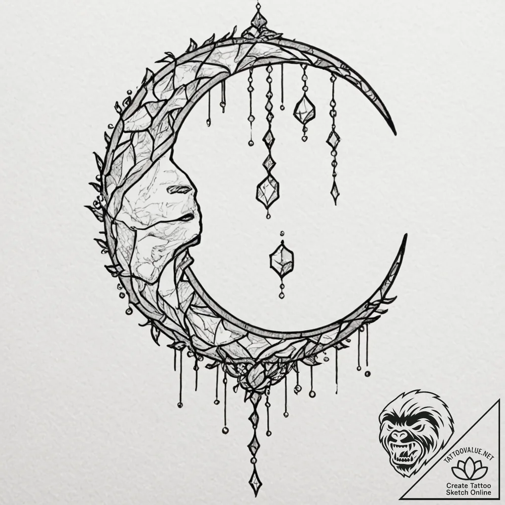 Jewel staff through shattered moon, tattoo dr... - tattoo sketch (№1753208390_0, 22.07.2025 18:19) — tattoovalue.net