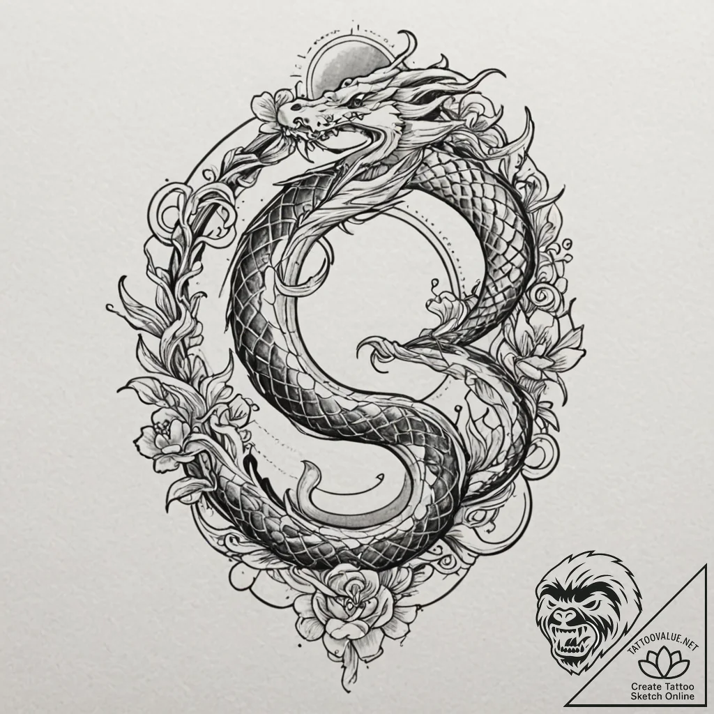 Eclipse serpent rising from ruins, tattoo dra... - tattoo sketch (№1753208557_0, 22.07.2025 18:22) — tattoovalue.net
