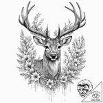 Deer with antlers that bloom with seasonal fl… – tattoo sketch (№1753209908_0, 22.07.2025 18:45) — tattoovalue.net