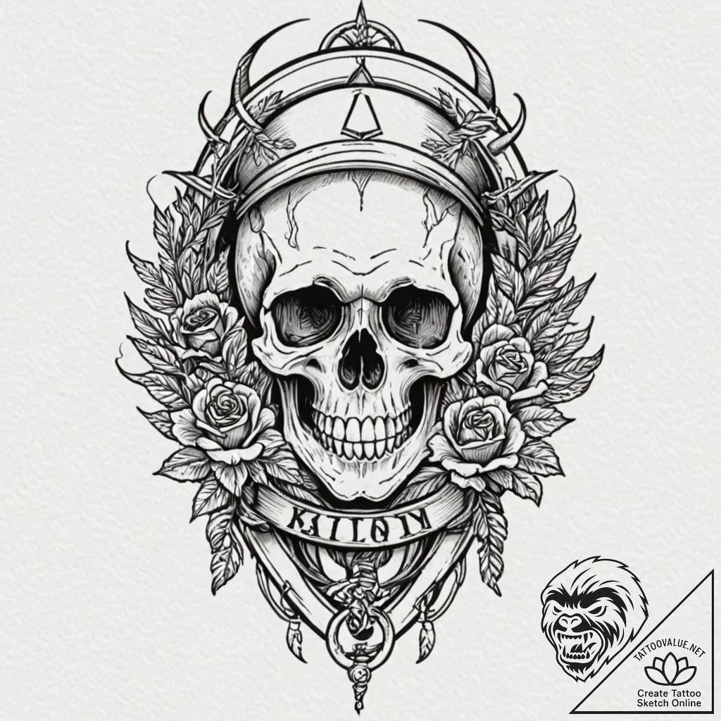 Memento mori (still life with a skull), tatto... - tattoo sketch (№1753209985_0, 22.07.2025 18:46) — tattoovalue.net