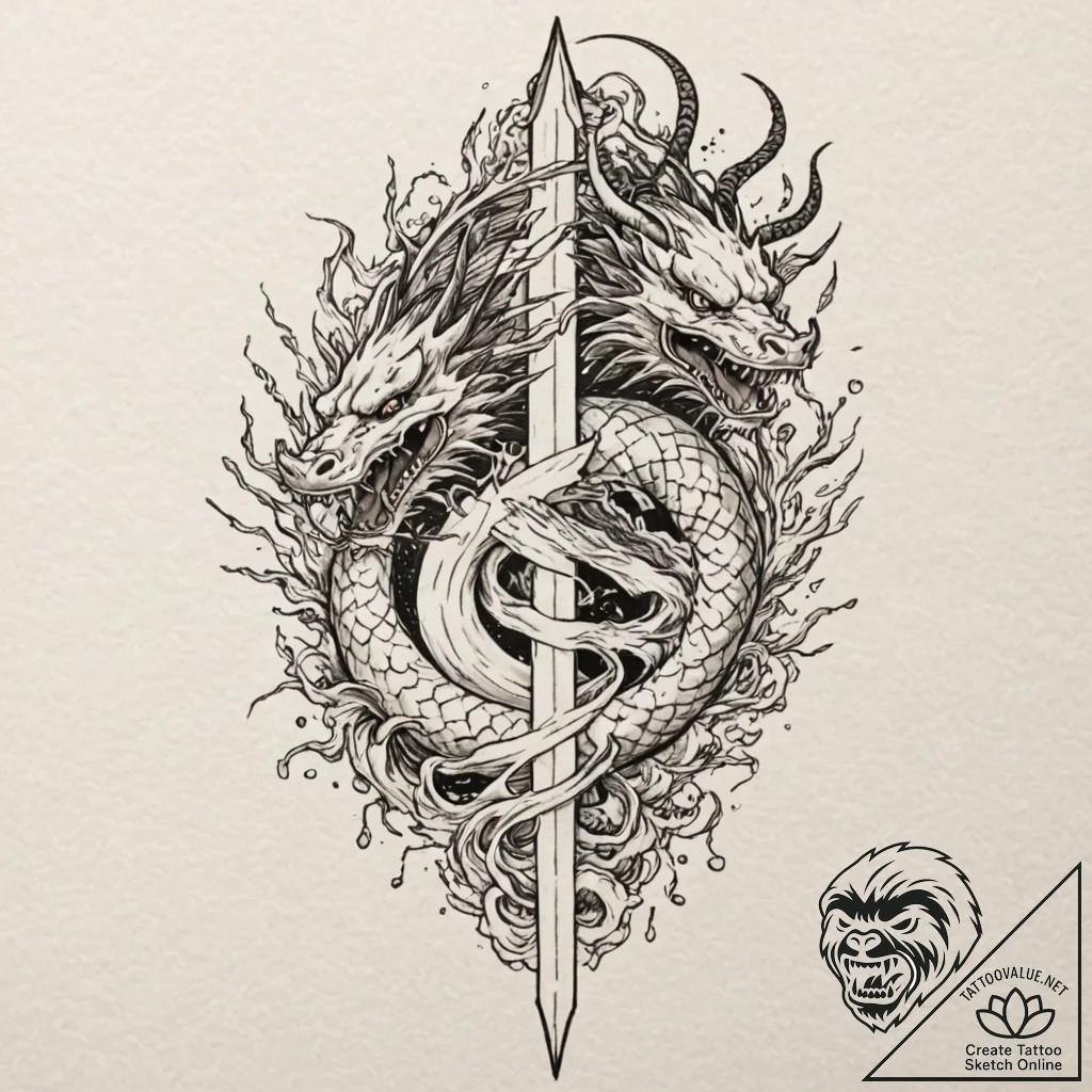 Haunted blade beneath shattered spire, tattoo... - tattoo sketch (№1753210215_0, 22.07.2025 18:50) — tattoovalue.net