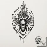 Scarab relic beneath shattered spire, tattoo… – tattoo sketch (№1753210292_0, 22.07.2025 18:51) — tattoovalue.net