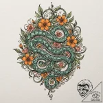 Nascent serpent coiled in bloom, ink illustra… – tattoo sketch (№1753210369_0, 22.07.2025 18:52) — tattoovalue.net