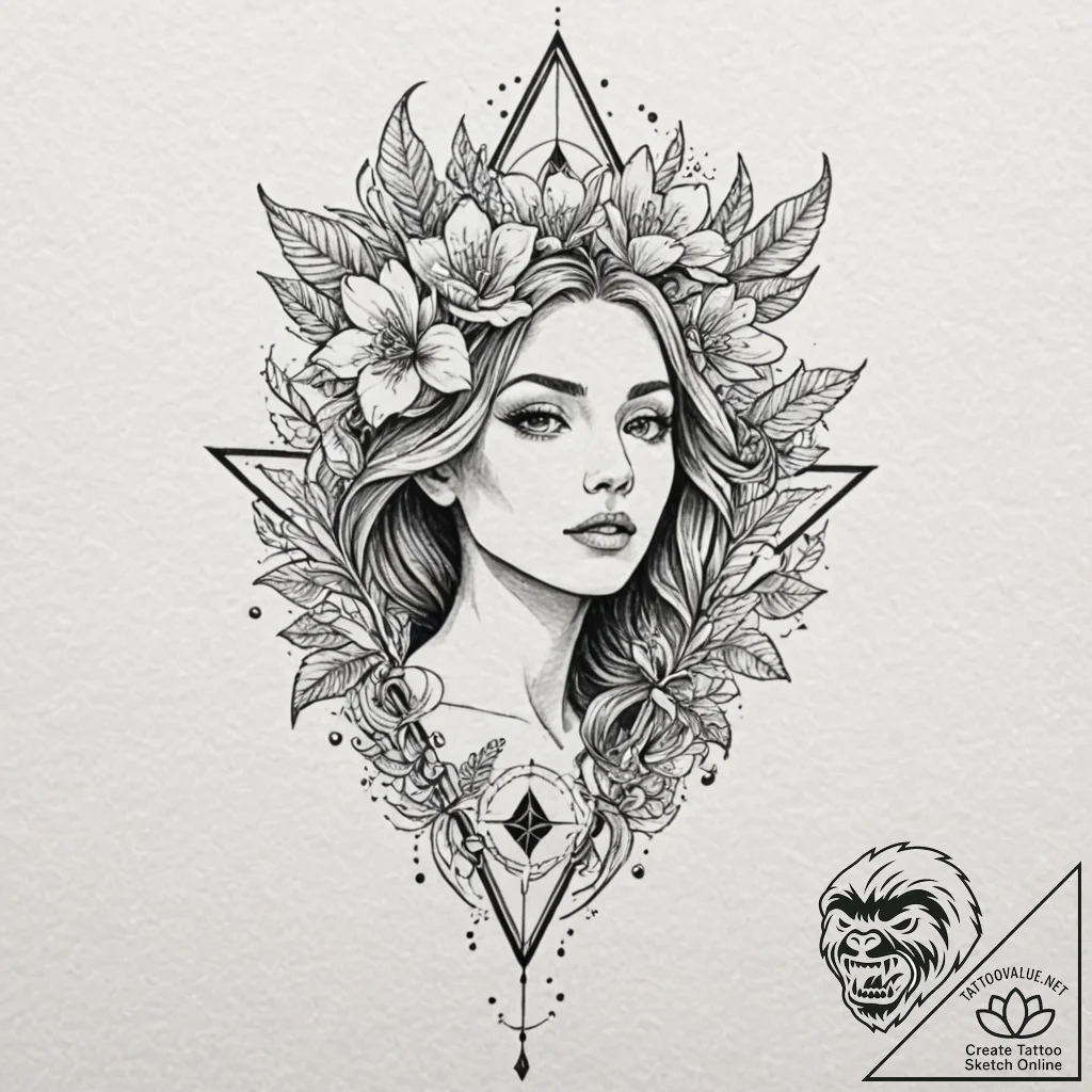 Nymph dagger beneath spectral bloom, tattoo s... - tattoo sketch (№1753210910_0, 22.07.2025 19:01) — tattoovalue.net