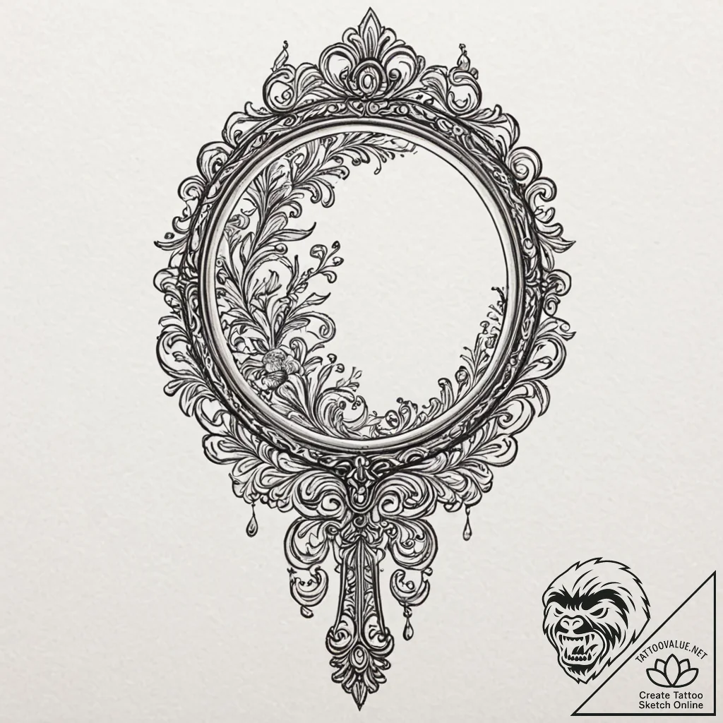 Ornate hand mirror with no reflection, just a... - tattoo sketch (№1753210987_0, 22.07.2025 19:03) — tattoovalue.net