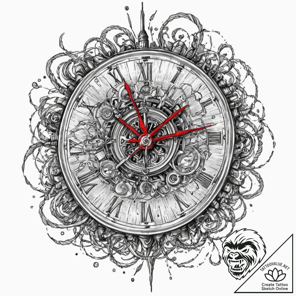 Clock hands spinning endlessly, artistic tatt... - tattoo sketch (№1753211297_0, 22.07.2025 19:08) — tattoovalue.net