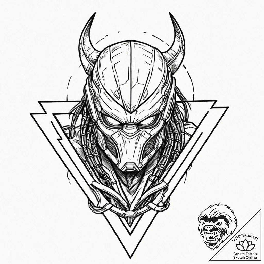 Predator's bio-mask, with the triangular lase... - tattoo sketch (№1753211916_0, 22.07.2025 19:18) — tattoovalue.net