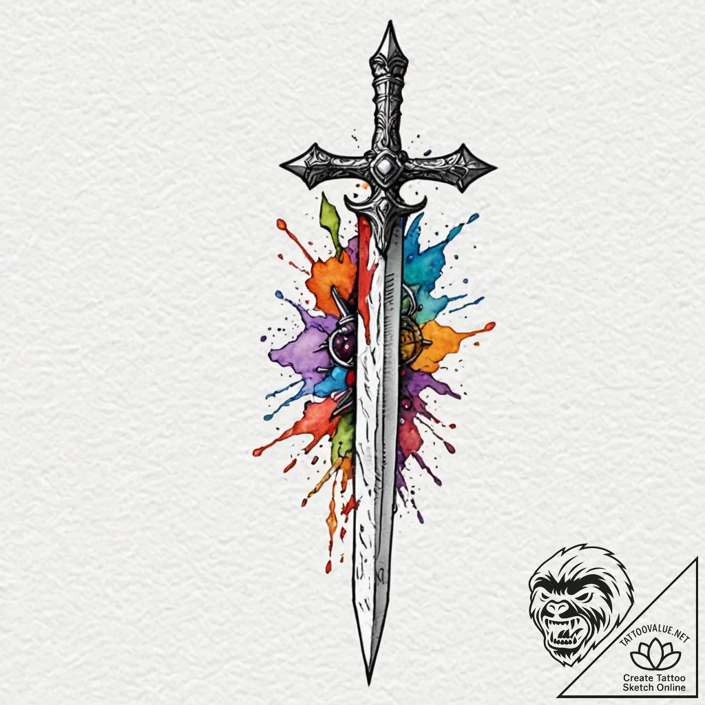 Animated dagger with broken tip, tattoo line... - tattoo sketch (№1753211994_0, 22.07.2025 19:19) — tattoovalue.net