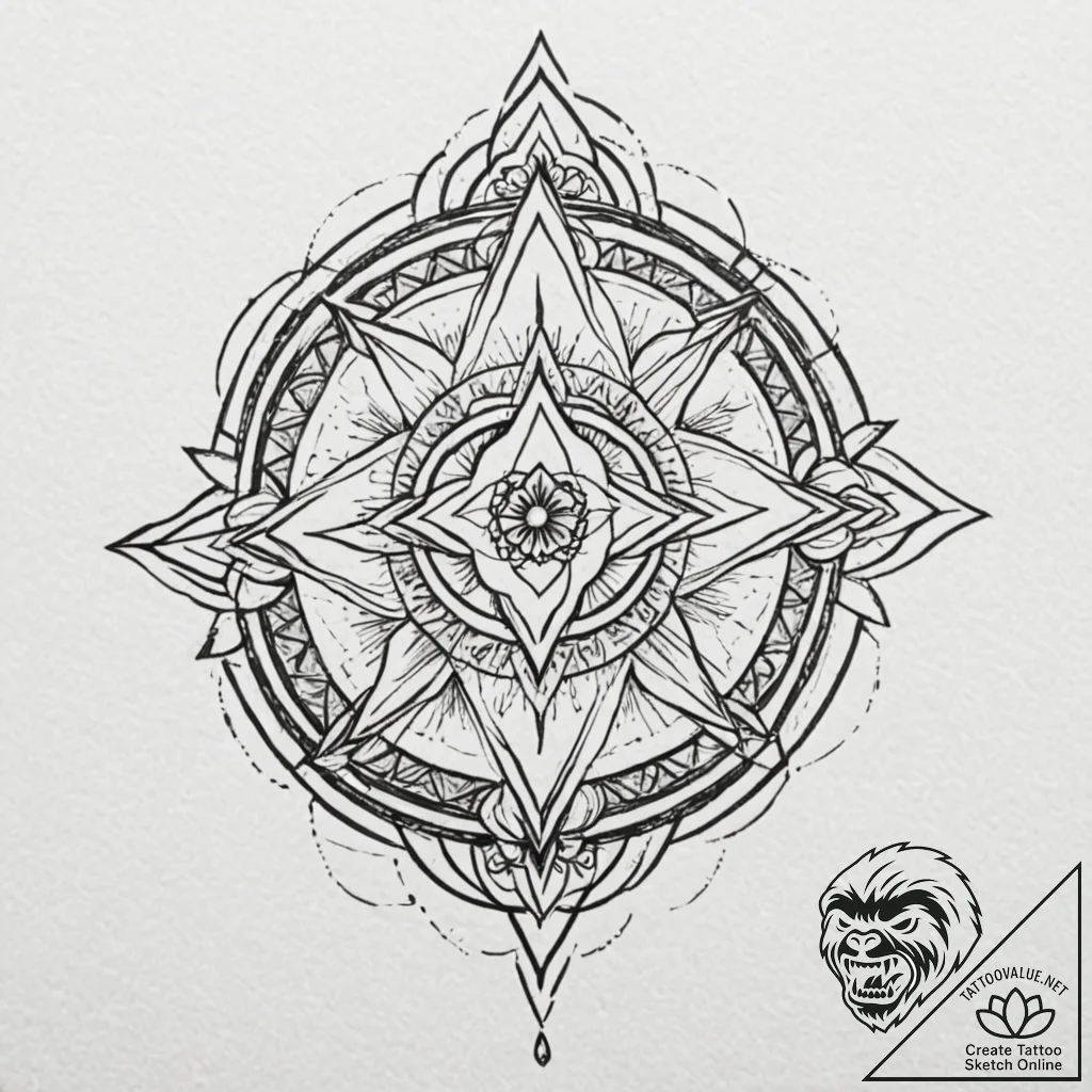 Thorned staff beneath burning veil, tattoo sk... - tattoo sketch (№1753213135_0, 22.07.2025 19:38) — tattoovalue.net