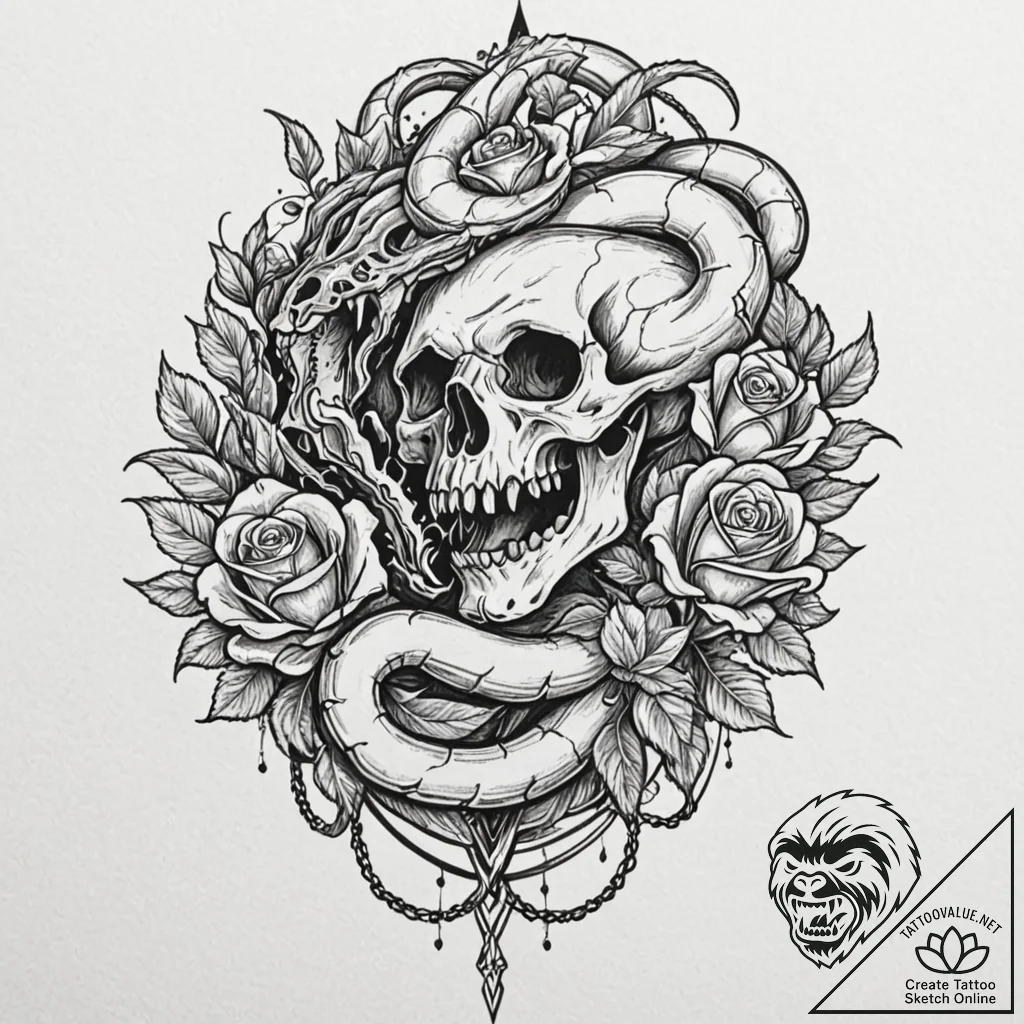 Ghost serpent devouring celestial flame, tatt... - tattoo sketch (№1753213220_0, 22.07.2025 19:40) — tattoovalue.net