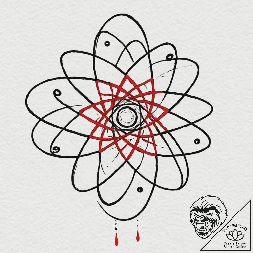 Atomic chains radiating neon light, tattoo li... - tattoo sketch (№1753213306_0, 22.07.2025 19:41) — tattoovalue.net
