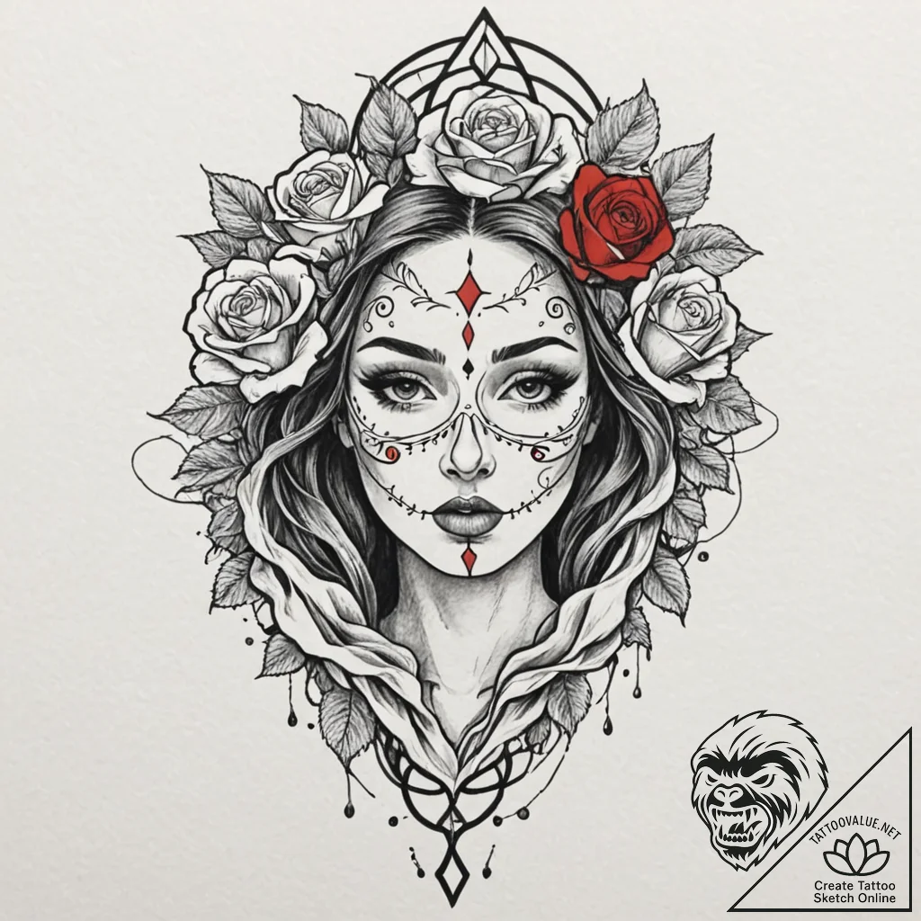 Nymph mask beneath shattered veil, concept ar... - tattoo sketch (№1753213982_0, 22.07.2025 19:53) — tattoovalue.net
