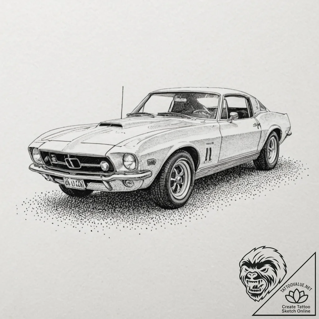 Car, artistic tattoo sketch, dotwork tattoo s... - tattoo sketch (№1753214150_0, 22.07.2025 19:55) — tattoovalue.net