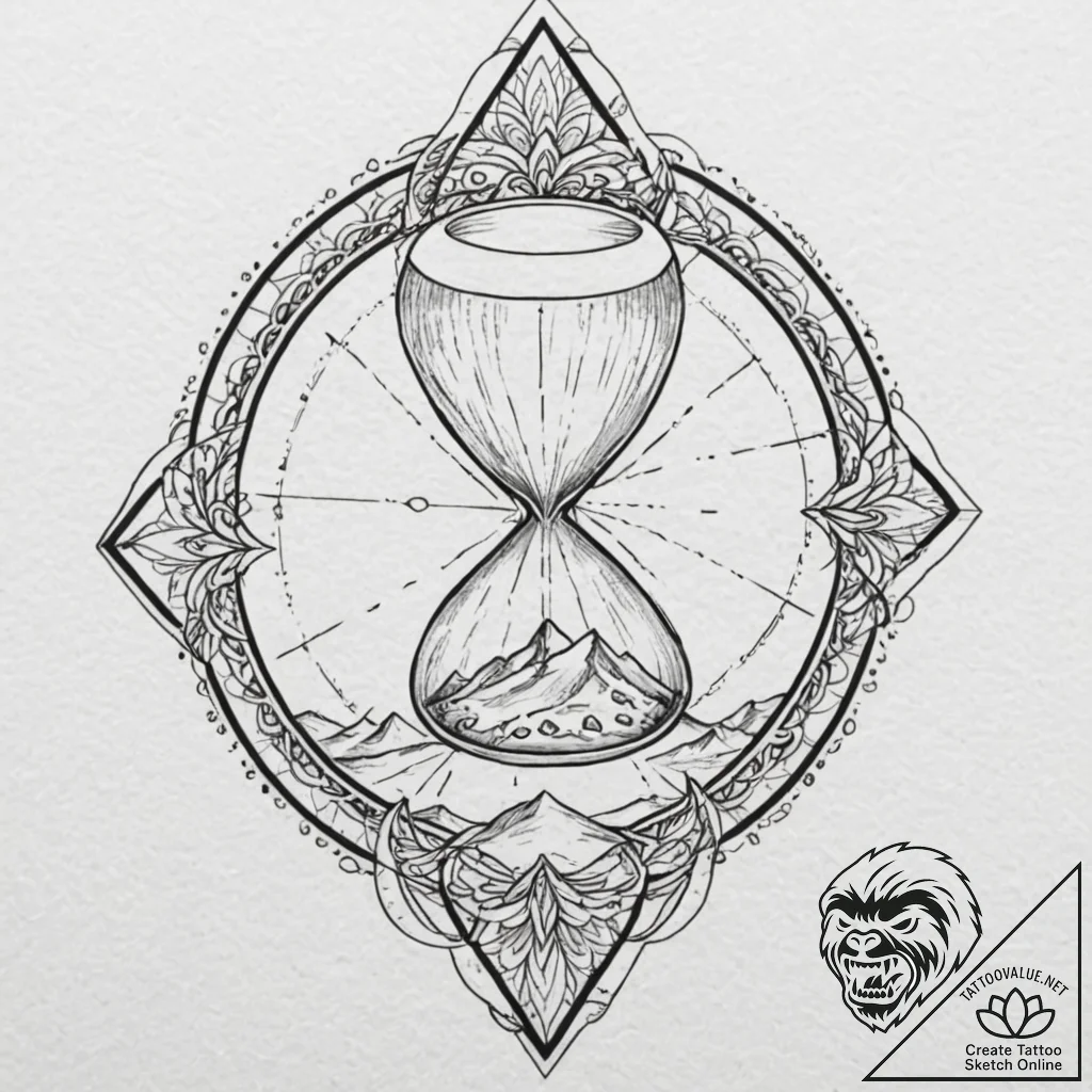 Shattered hourglass with sand frozen in mid-a... - tattoo sketch (№1753214321_0, 22.07.2025 19:58) — tattoovalue.net
