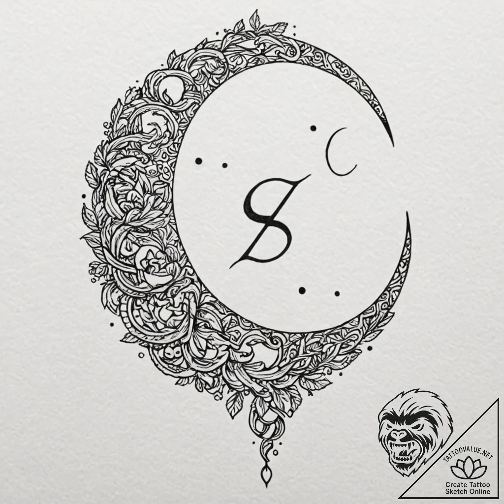 Ethereal serpent entwining moon, tattoo flash... - tattoo sketch (№1753214406_0, 22.07.2025 20:00) — tattoovalue.net