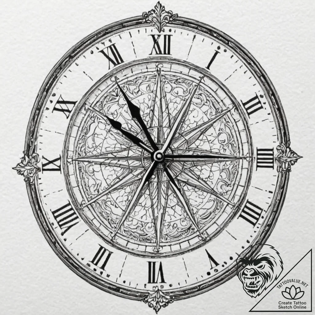 A detailed broken clock face, time passing,,... - tattoo sketch (№1753214489_0, 22.07.2025 20:01) — tattoovalue.net