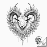 Ram’s horns decorated with wildflowers and ri… – tattoo sketch (№1753214987_0, 22.07.2025 20:09) — tattoovalue.net