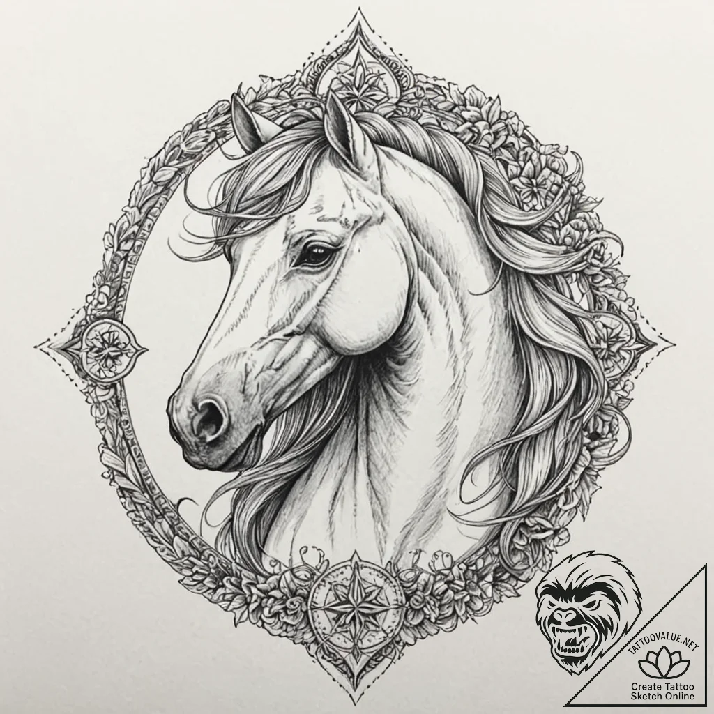 Astral horse with star mane, artistic tattoo... - tattoo sketch (№1753215171_0, 22.07.2025 20:12) — tattoovalue.net
