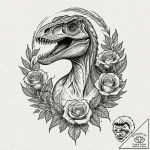 Velociraptor with feathers, poised to attack,… – tattoo sketch (№1753215524_0, 22.07.2025 20:18) — tattoovalue.net