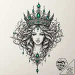 Emerald crown submerged in roots, artistic ta… – tattoo sketch (№1753216226_0, 22.07.2025 20:30) — tattoovalue.net
