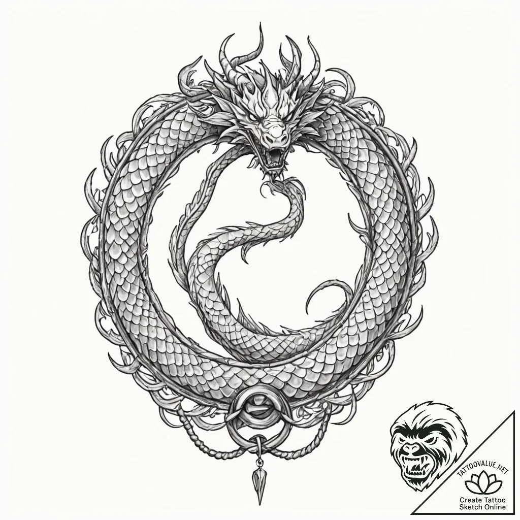 Dragon chain fused with scales, tattoo sketch... - tattoo sketch (№1753216815_0, 22.07.2025 20:40) — tattoovalue.net