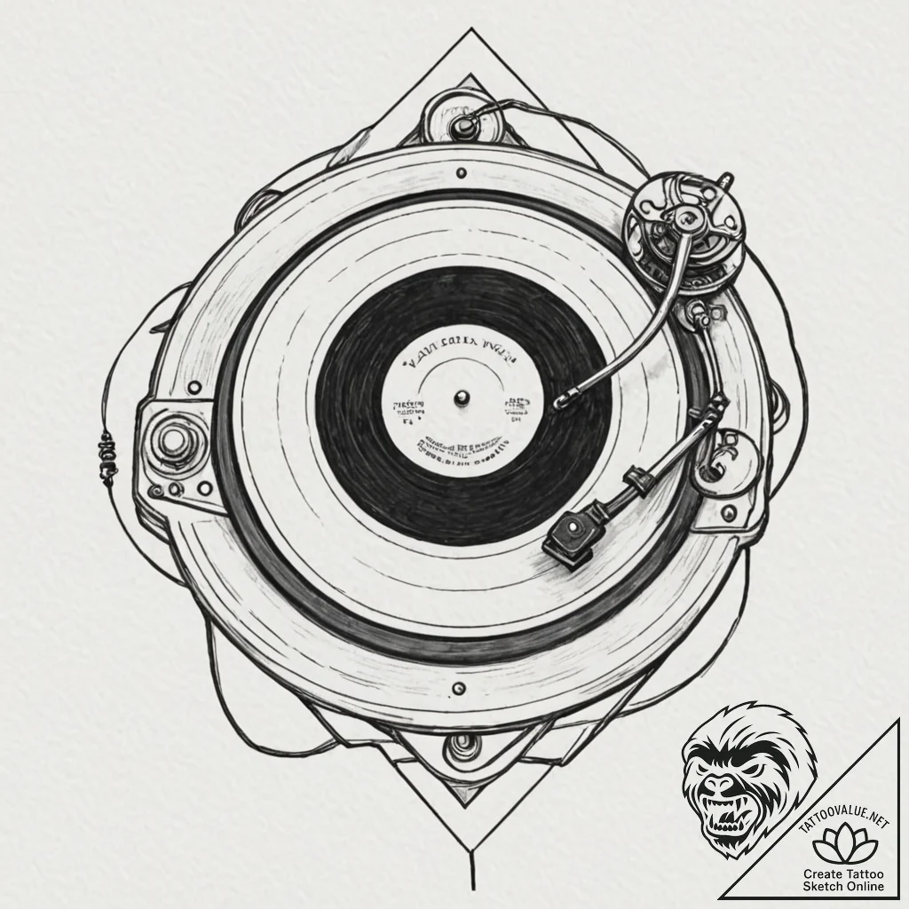 Turntable with a vinyl record of a classic al... - tattoo sketch (№1753217132_0, 22.07.2025 20:45) — tattoovalue.net