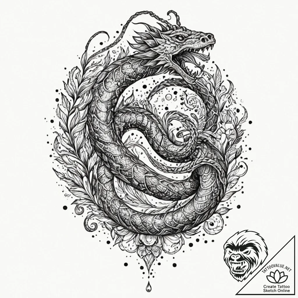 Nebula serpent crowned with light, ink illust... - tattoo sketch (№1753217208_0, 22.07.2025 20:46) — tattoovalue.net