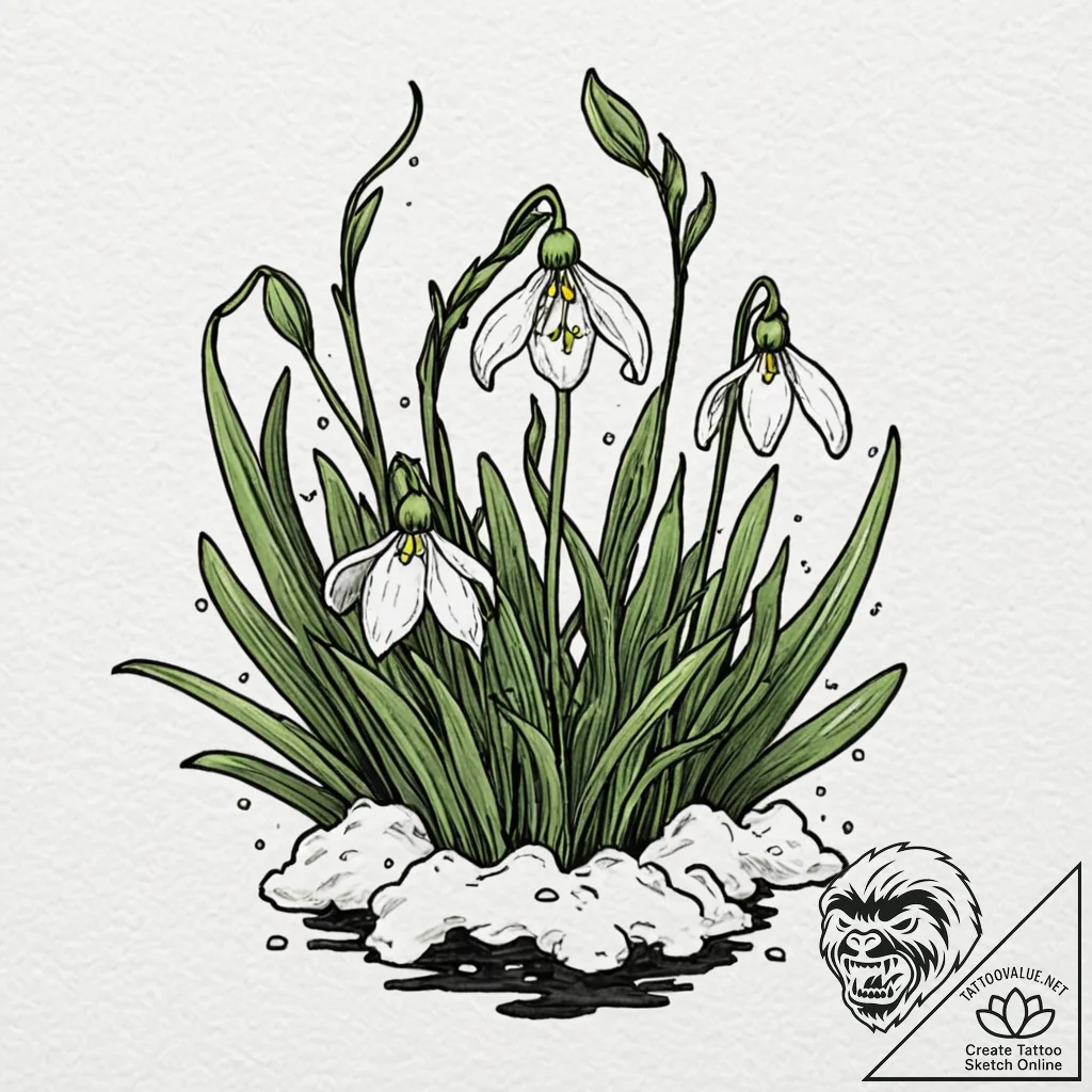 Snowdrop flower pushing through a patch of sn... - tattoo sketch (№1753217285_0, 22.07.2025 20:48) — tattoovalue.net