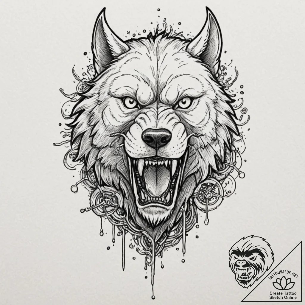 Werewolf, mid-transformation, muscles and bon... - tattoo sketch (№1753218506_0, 22.07.2025 21:08) — tattoovalue.net