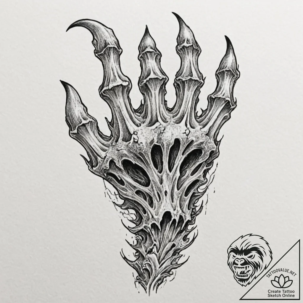 Yeti claw gripping bone relic, artistic tatto... - tattoo sketch (№1753218666_0, 22.07.2025 21:11) — tattoovalue.net