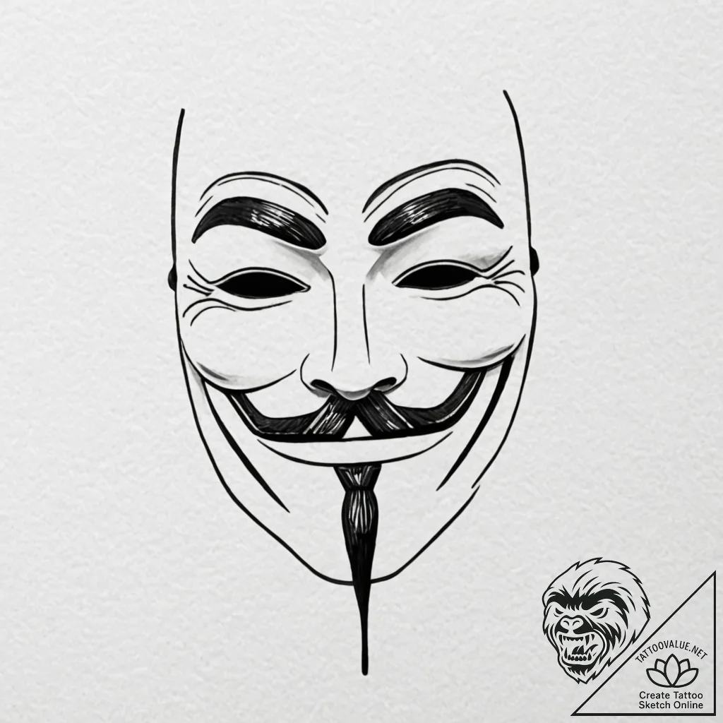 V for vendetta mask - tattoo sketch (№1753218833_0, 22.07.2025 21:13) — tattoovalue.net