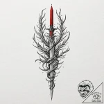 Feathered dagger crowned in roots, concept ar… – tattoo sketch (№1753218915_0, 22.07.2025 21:15) — tattoovalue.net