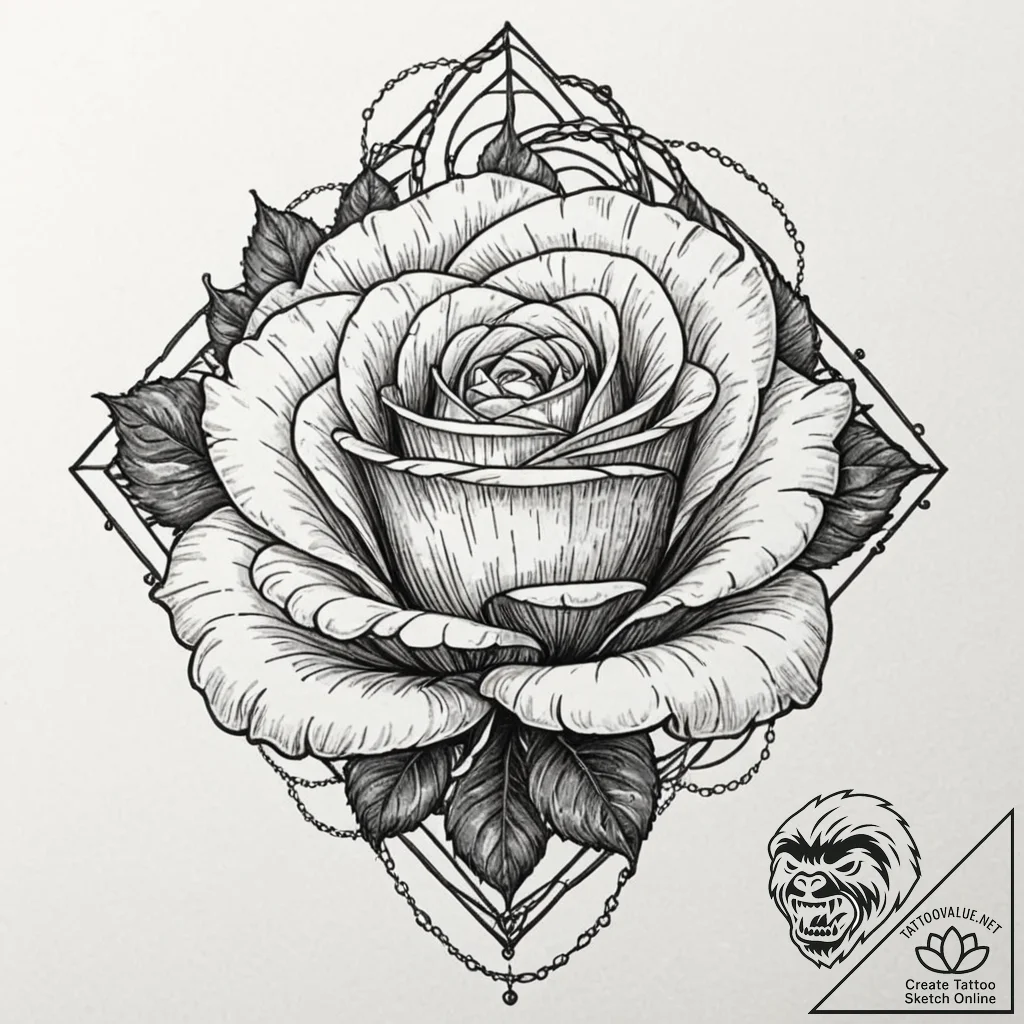 Chain-wrapped rose frozen in time, tattoo lin... - tattoo sketch (№1753219410_0, 22.07.2025 21:23) — tattoovalue.net