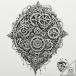 An ancient automaton slowly awakening in a fo… – tattoo sketch (№1753219491_0, 22.07.2025 21:24) — tattoovalue.net
