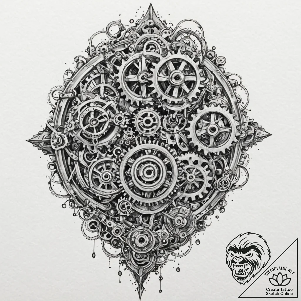An ancient automaton slowly awakening in a fo... - tattoo sketch (№1753219491_0, 22.07.2025 21:24) — tattoovalue.net
