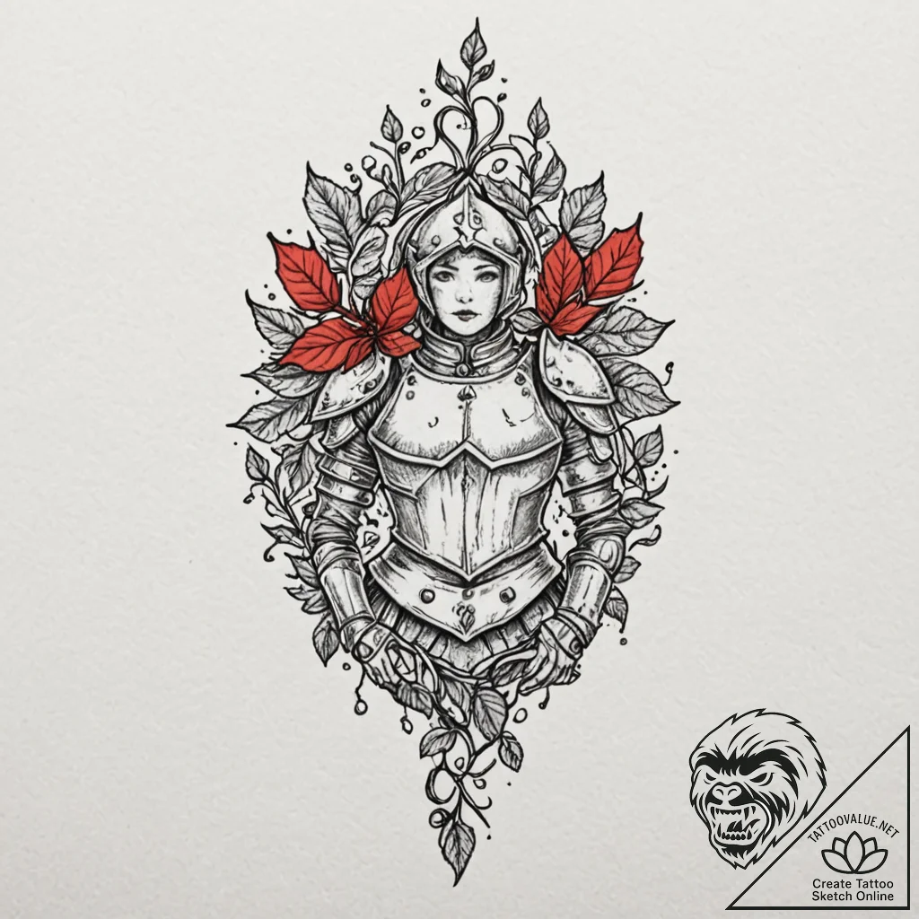 Burning ivy consuming armor, tattoo flash she... - tattoo sketch (№1753219657_0, 22.07.2025 21:27) — tattoovalue.net