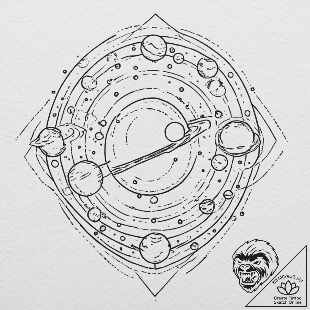 Parade of planets, tattoo sketch design, blac... - tattoo sketch (№1753219740_0, 22.07.2025 21:29) — tattoovalue.net