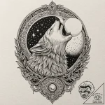 Lone wolf howling at a shattered moon, tattoo… – tattoo sketch (№1753219917_0, 22.07.2025 21:31) — tattoovalue.net