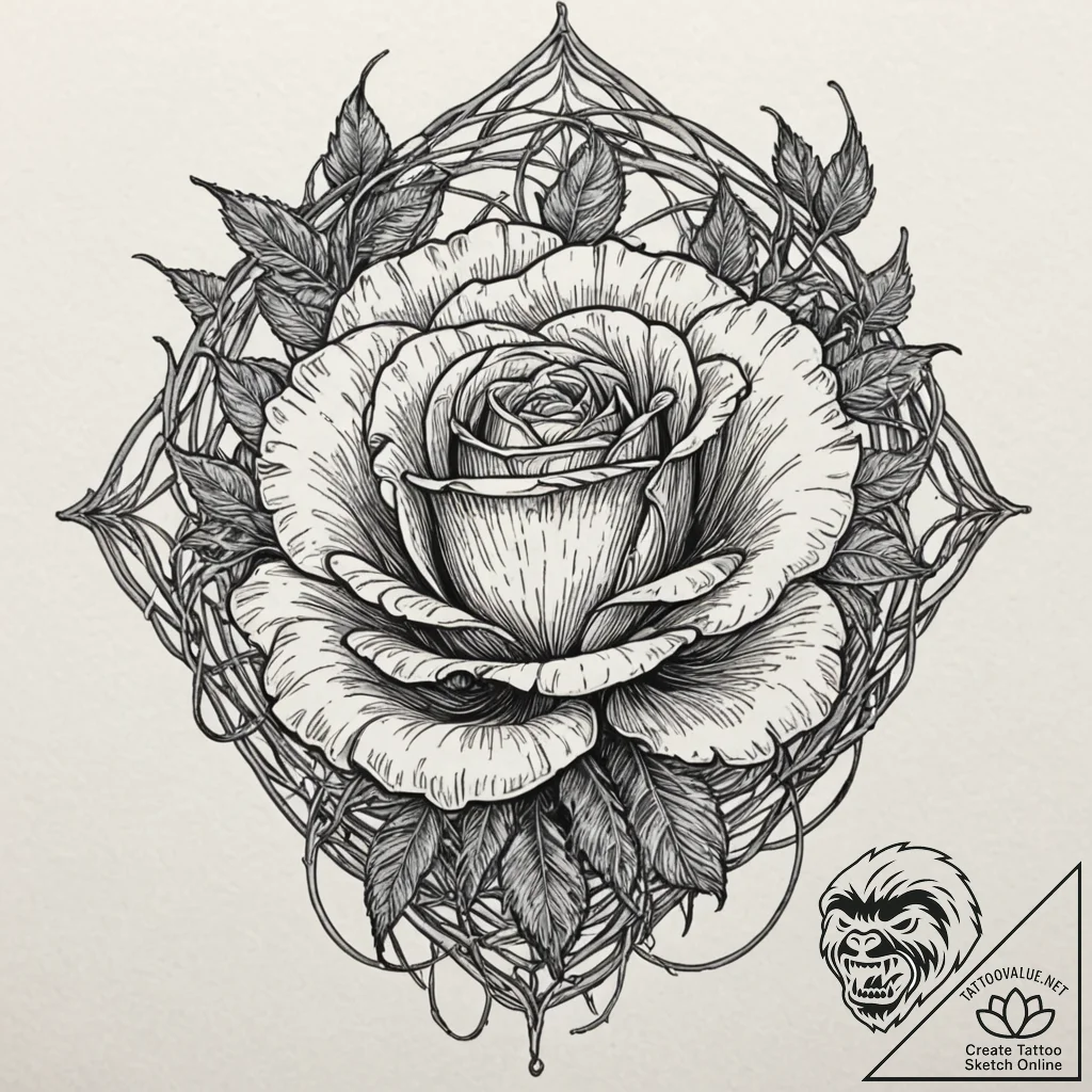 Dried rose caught in spiderweb, ink illustrat... - tattoo sketch (№1753220558_0, 22.07.2025 21:42) — tattoovalue.net