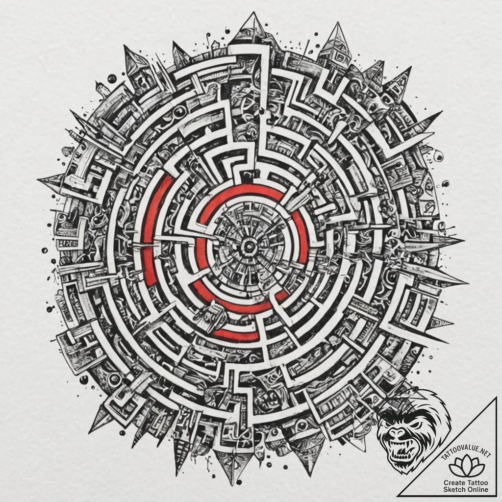 Labyrinth etched in crystalline floor, tattoo... - tattoo sketch (№1753220638_0, 22.07.2025 21:43) — tattoovalue.net