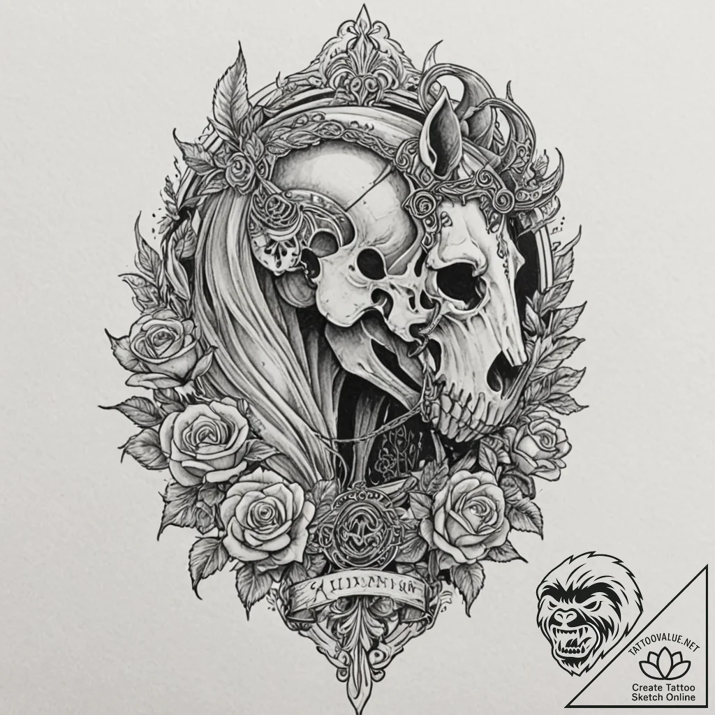 War horse in skeletal armor, concept art for... - tattoo sketch (№1753220741_0, 22.07.2025 21:45) — tattoovalue.net