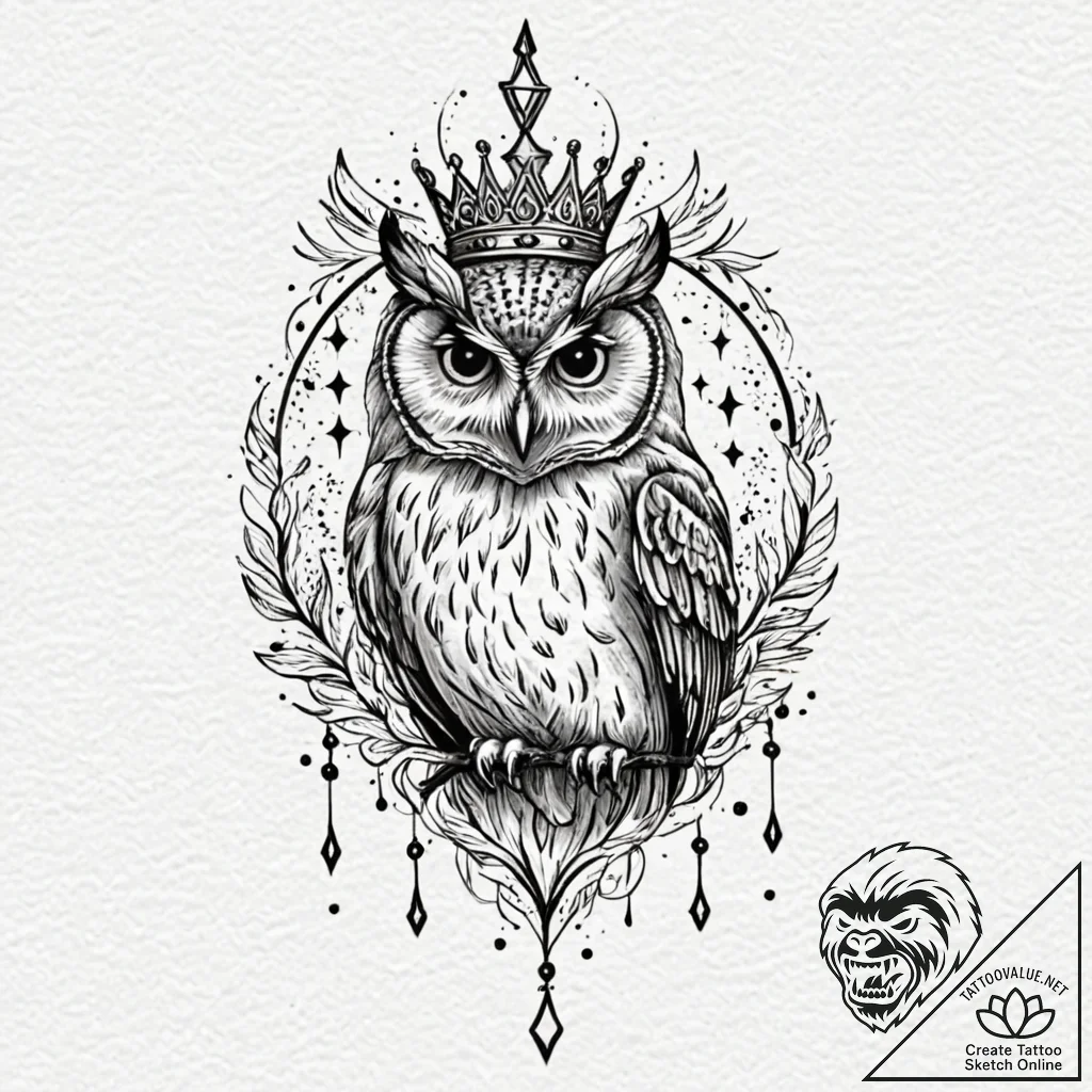 Owl claws crowned in starlight, tattoo flash... - tattoo sketch (№1753220918_0, 22.07.2025 21:48) — tattoovalue.net