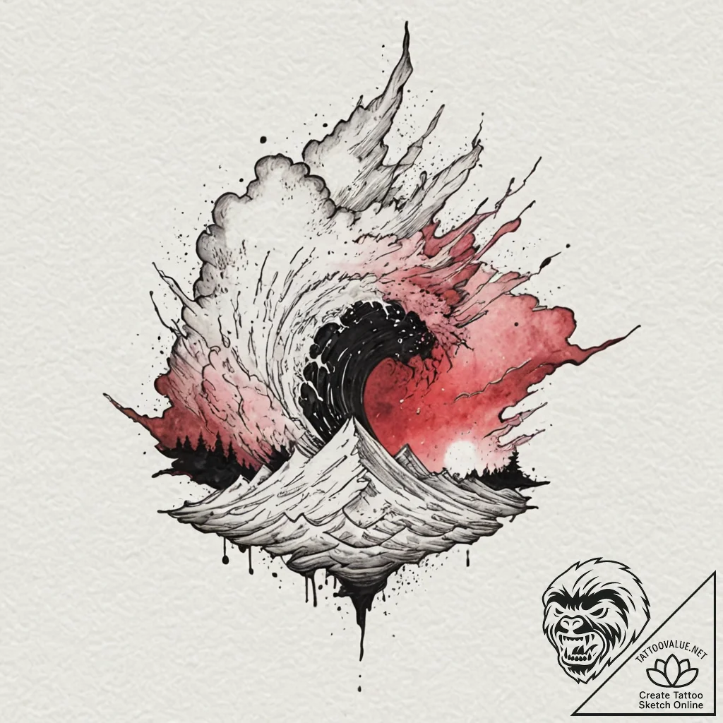 Storm fang beneath crimson sky, tattoo sketch... - tattoo sketch (№1753221604_0, 22.07.2025 22:00) — tattoovalue.net